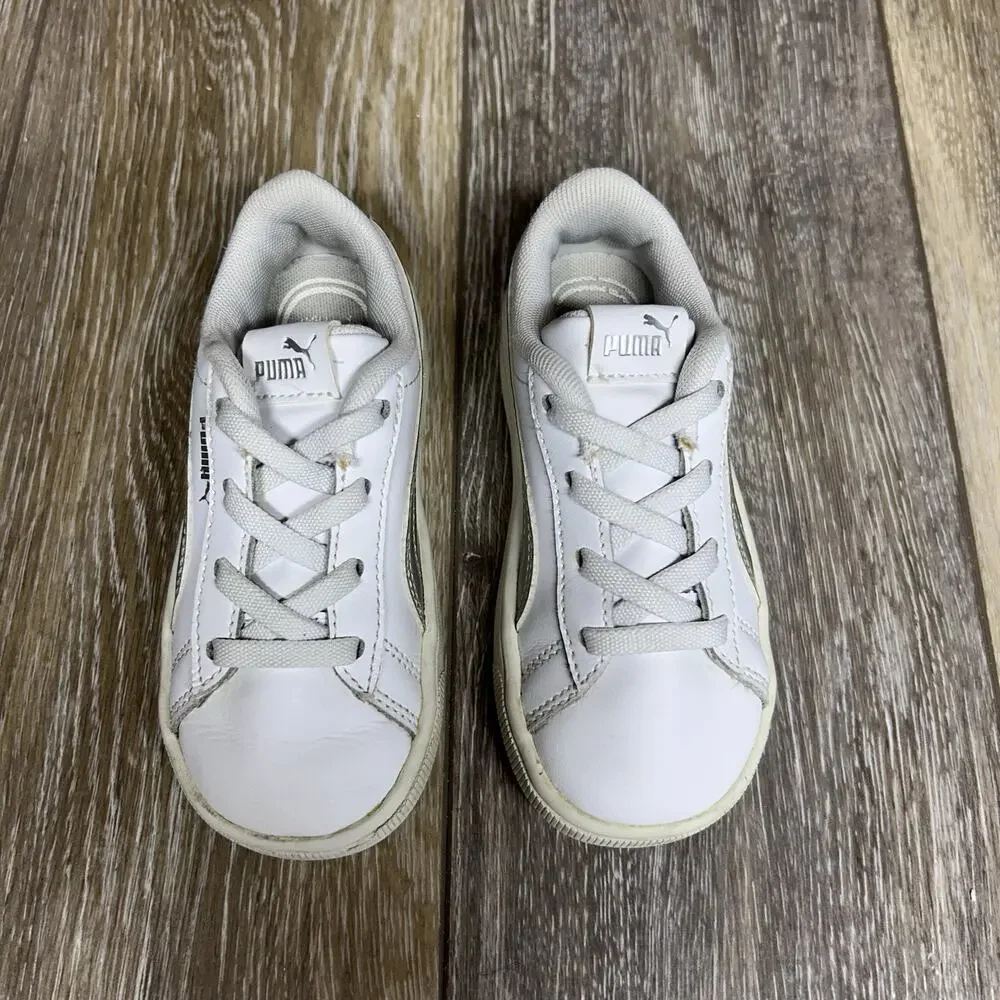 Puma Infant Youth Size 9C Classic White Silver Leather 381499-01 Sneaker Shoes